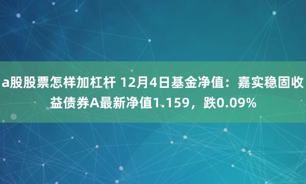 a股股票怎样加杠杆 12月4日基金净值：嘉实稳固收益债券A最新净值1.159，跌0.09%