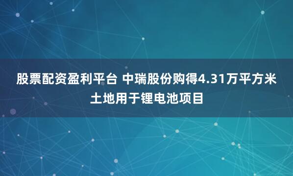 股票配资盈利平台 中瑞股份购得4.31万平方米土地用于锂电池项目